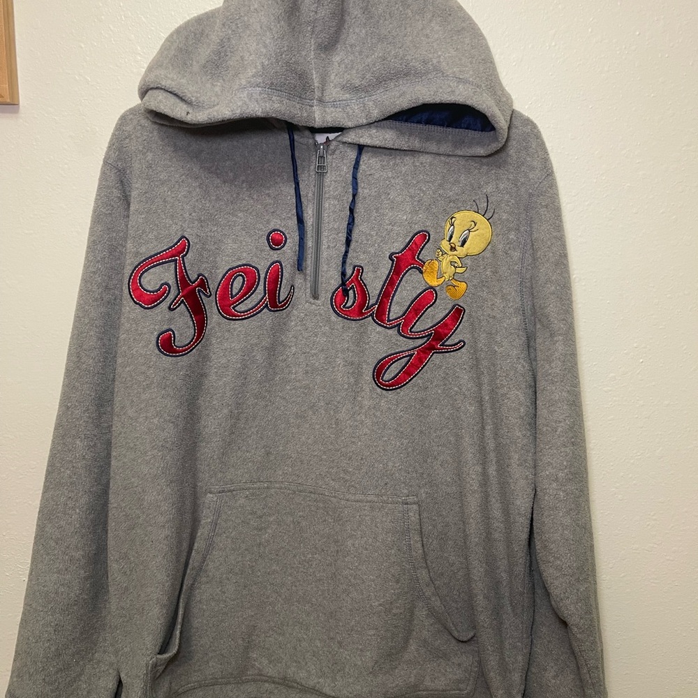 Warner Bros. Gray Hoodie with Tweety and Feisty Embroidery
